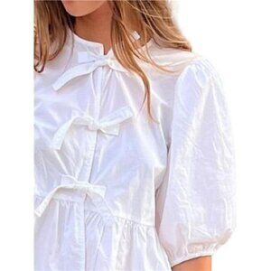 Puff Sleeve Bow Tie Blouse